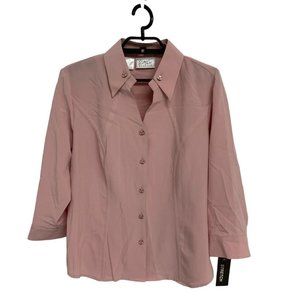 Kathy Cho Women's Long Sleeve Light Pink Stretch Button Up Blouse Size 10